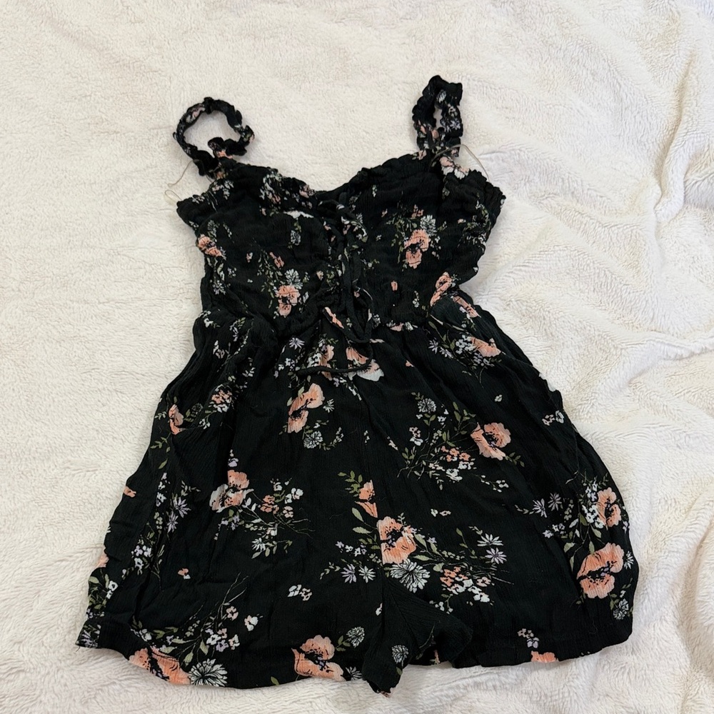Lily Rose Black and Pink Floral Romper